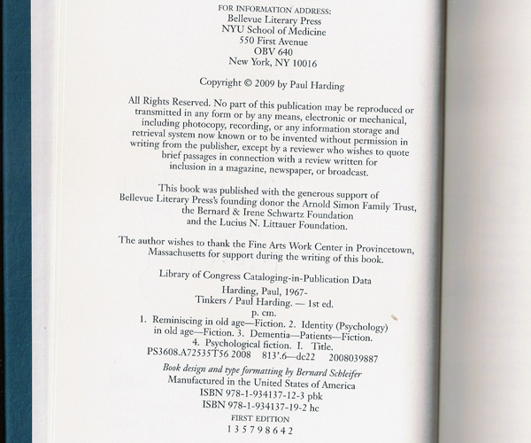 Advance hardcover copyright page